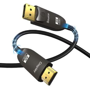 4K Fiber Optic DisplayPort to HDMI Cable 25ft, Uni-Directional DP 1.2 to HDMI 2.0 Cable (18Gbps, 4K@60Hz, 1080@120Hz), Compatible for Lenovo ASUS Dell HP Insignia Samsung