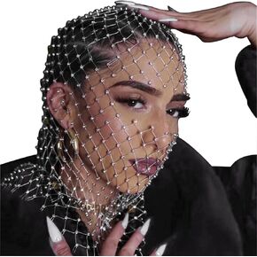 Rhinestone Mesh Mask Crystal Glitter Nightclub Headwear Women Halloween Accessories Rave Party Head Cover Body Jewelry