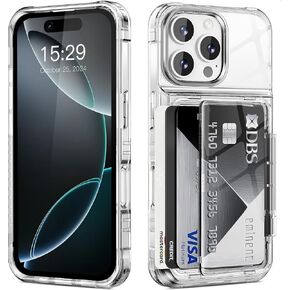 for iPhone 16 Pro Case Wallet Clear Protective Phone Case with Credit Card Holder Heavy Duty Protection Shockproof Anti-Scratch Anti-Yellow Cover for iPhone 16 Pro 6.3 inch Transparent