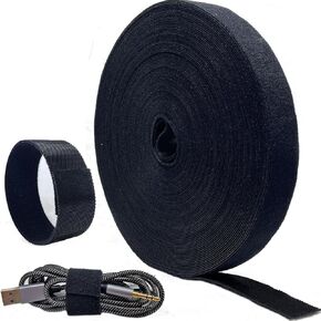 Wide 1" ×82 Ft Long Hook and Loop Cable Straps, Nylon Tie Down Strips, Double-sided Use, Free Cut Length, Reusable, Black
