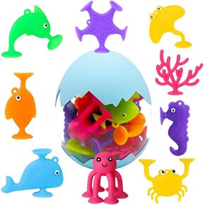 Suction Bath Toys for Kids, Suction Cup Toys Montessori Sensory Toys for 3 4 5 6 7 Year Old Boys Girls,Silicone Animal Alphabet & Numbers Sucker Toys (18 pcs)