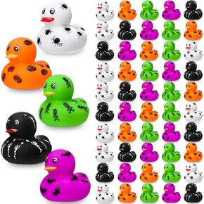 Wettarn 60 Pcs Halloween Rubber Ducks 2 Inch Mini Rubber Duckies Halloween Bath Toys Ghosts Pumpkins Skeletons Bats Spiders Bathtub Toys for Trick or Treat Goodie Bag Fillers Halloween Party in Saudi Arabia