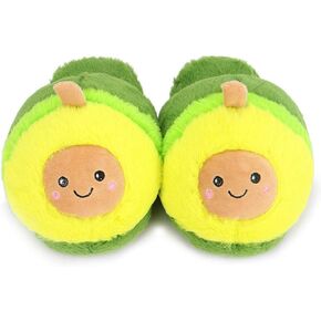 Womens Novelty Slippers Cartoon Avocado Plush Slippers Warm Winter Slippers Bedroom Slippers 4-8