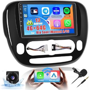 Android Car Stereo for 2014-2017 Kia Soul (Manual A/C) Radio 2+64GB 9 Inch Touchscreen Car Radio Wireless Apple Carplay Android Auto Support GPS Navigation WiFi Bluetooth FM EQ Backup Camera