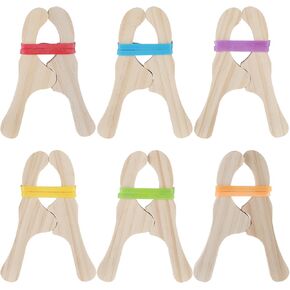 6 Pcs Wooden Play Clips for Kids Montessori and Waldorf Fort Building Clips Kit Play Silk Clips Giant Wooden Handmade Fort Clips for Play Building Blankets Silk