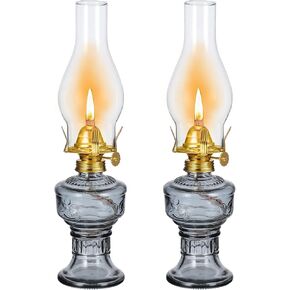 SYOENK 2 Pieces Rustic Oil Lamp 12.6"" Classic Large Classic Kerosene Lamp Lantern Vintage Glass Kerosene Lamp Chamber Oil Lamps with 3/8"" Wick for Indoor Use Home Decor Lighting in Kuwait