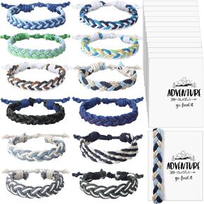 Ecally 12 Pack Handmade Braided Friendship Bracelets with Cards Insert Adjustable Girl Woven Bracelet Camping Party Favors Teen Girl Party Gifts for Girls Teens