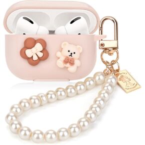 Cute Kawaii Airpod Pro 2nd Generation Case Cover 2022 Compatible with Aesthetic Airpods Pro 2 Case Bear for Girl and Women (Brown)