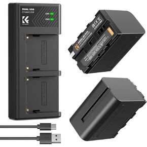 K&F Concept 2 Pack NP-F970 Battery and Dual Battery Charger Compatible with Sony NP-F970 NP-F960, NP-F950, NP-F750, NP-F570, NP-F550 Camcorder Battery, LED Lights, Monitors and Camera Sliders