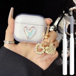 حافظة لطيفة لسماعات AirPods 2/1 من الجيل الشفاف، تصميم على شكل قوس بناتي ثلاثي الأبعاد، غطاء حماية ناعم من مادة TPU لآبل آي بود الجيل الثاني/الأول مع مجموعة أدوات تنظيف وسلسلة مفاتيح للفتيات والنساء in Kuwait