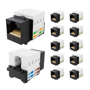 CableGeeker Cat6 RJ45 Keystone Jacks 12-Pack, 10Gbps High-Speed Ethernet Keystone Jack, 90° Punch-Down for Easy Installation, Ideal for Standard Patch Panels & Wall Plates, Black