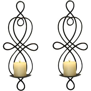 Adeco Wall Sconces Candle Holder Set of 2, Antique Metal Wall Decorations for Living Room Dining Room, Hanging Wall Mounted Candle Holder for Home Decor, Curved, Gold