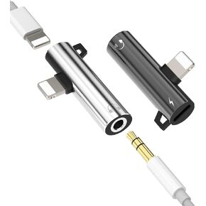 Lightning to 3.5mm Headphone Adapter(2pack) Compatible for iPhone Splitter Audio Apple Dongle Jack AUX Adaptador para Earphone 2 in 1 Earbud and Charge Charger 13 12 11 Pro Max Mini XS SE 7 X 8 Plus