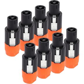 Pack of 8 Speakon Connectors, 8pcs NL4FC NL4FX NL2FC 4 Pole Speak-ON Connector with Twist Lock, Pro DJ PA Stage, Studio, Concert, Pub Audio Adapter Plugs (Orange)