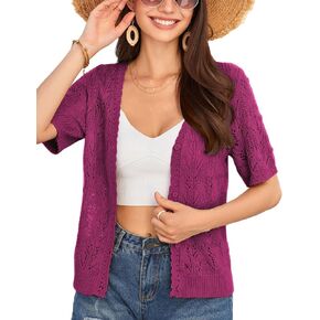 GRACE KARIN 2024 Women's Short Sleeve V Neck Cardigans Sweaters Open Front Knit Crochet Button Bolero Shrugs Tops
