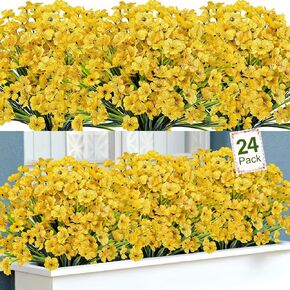ديكور Ouddy 24 حزمة من النباتات الاصطناعية في الهواء الطلق وزهور عشب القمح المزيفة وسيقان خضراء صناعية وشجيرات نباتات بلاستيكية صناعية مقاومة للأشعة فوق البنفسجية للفناء والحديقة والشرفة ونافذة المنزل ديكور (أخضر)