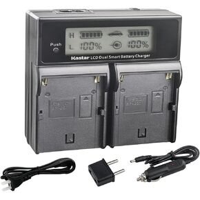 Kastar 4-Pack BP-U60 / BP-U66 Battery and AC LCD Dual Fast Charger Compatible with Sony PMW-EX160, PMW-EX260, PMW-EX280, PMW-F3, PMW-F3K, PMW-F3L, XDCAM EX, HD422, PHU-60K, ILME-FX6, PXW-FS5 Camera