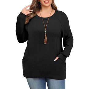 Womens Plus Size Long Sleeves Shirts Fall Loose Tunic Tops Dressy Casual Blouses with Pockets for Leggings 2024