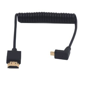 4ft HDMI 4K Coiled Cable, 90 Degree Right Angle Micro HDMI Male to HDMI Male Adapter Spiral Cable, HD HDMI 2.0 Version High Speed Spring Cord, 4K @60HZ (Right Micro HDMI to HDMI)