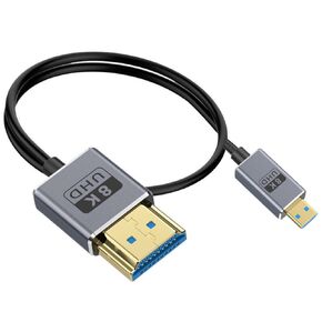 1ft Coaxial Micro HDMI to HDMI 8K@60Hz UHD Cable, OD 2.5mm Ultra Thin HDMI 2.1 Cord, Straight Male Micro HDMI to Straight Male HDMI 48Gbps Cable for GH5S, PS5/4, Xbox One, HDTV, Dynamic HDR