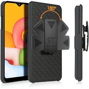 Rome Tech Holster Case with Belt Clip for Samsung Galaxy A01 - Slim Heavy Duty Rugged Phone Cover with Kickstand Compatible with Samsung Galaxy A01 - Black