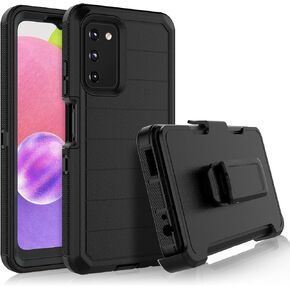 Njjex Rugged Case for Samsung Galaxy A03S, for Galaxy A03S Case with Belt Clip Holster, Built-in Screen Protector Heavy Duty Locking Swivel Holster Kickstand Hard Shell Cover for Samsung A03S [Black]