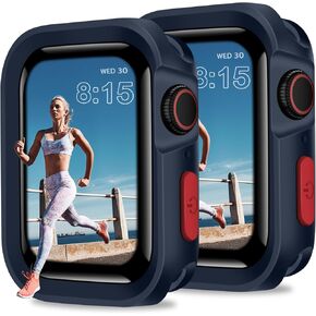 HANDODO Protective Case Rugged Bumper Armor Compatible with 45mm Apple Watch Series 9 8 7 44mm 6 SE2 SE 5 4 iWatch Women Man, Soft TPU Anti-Shock, Drop Proof Waterproof Protector, 2 Packs Dark Blue
