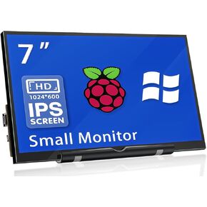Raspberry Pi Screen 7 Inch Small Monitor 1024x600 HDMI Monitor 16:9 IPS LCD Screen Display for Raspberry Pi 4/3/2/Zero/B/B+ Win11/10/8/7, Free-Driver