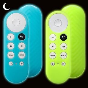 2 Pack Remote Cover Compatible with 2020 Chromecast with Google TV Voice Remote, Anti Slip Silicone Case Cover (Glow Green + Glow Blue)