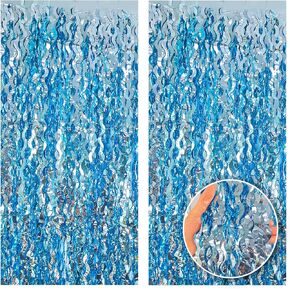 ADLKGG 6 Pack Blue Wavy Foil Fringe Curtain, Streamers Water Beach Backdrop for Ocean Backdrop | Under The Sea Party Decorations | Summer Pool Party Decorations, 3.3x6.6 Feet