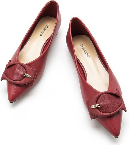 C.Paravano Flat Shoes Women | Ballet for Women Shoes | Pointed Toe Flats | Leather Flats for Women(Size 10.5,Red,Grain) in Saudi Arabia
