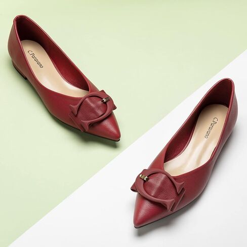 C.Paravano Flat Shoes Women | Ballet for Women Shoes | Pointed Toe Flats | Leather Flats for Women(Size 10.5,Red,Grain) in Saudi Arabia