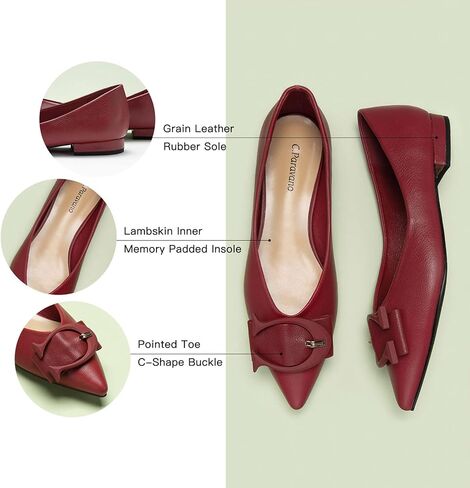 C.Paravano Flat Shoes Women | Ballet for Women Shoes | Pointed Toe Flats | Leather Flats for Women(Size 10.5,Red,Grain) in Saudi Arabia