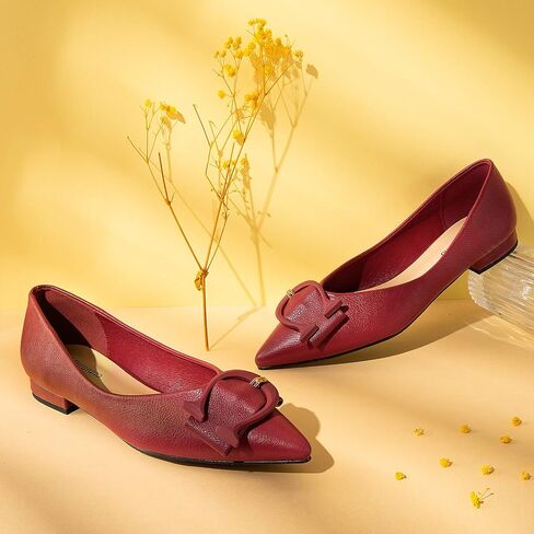 C.Paravano Flat Shoes Women | Ballet for Women Shoes | Pointed Toe Flats | Leather Flats for Women(Size 10.5,Red,Grain) in Saudi Arabia