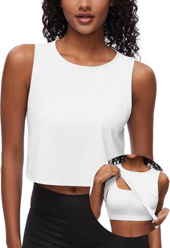 Womens Workout Tank Top Crop Top with Built in Bra Muscle Top Sleeveless Active Top Athletic Tank Crop Top Cropped Sports Shirt Tee Running Yoga Gym (Color: Ink Green, Size: M) in Saudi Arabia