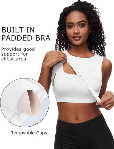 Womens Workout Tank Top Crop Top with Built in Bra Muscle Top Sleeveless Active Top Athletic Tank Crop Top Cropped Sports Shirt Tee Running Yoga Gym (Color: Ink Green, Size: M) in Saudi Arabia