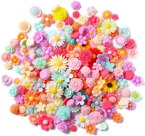 X Hot Popcorn 100PCS Flatback Resin Flower Charms Flower Beads Mini Resin Flower Charms Cabochons Mixed Colors Daisy Flower Resin Slime Charms for DIY Craft Scrapbooking Decor (Color 2) in Saudi Arabia