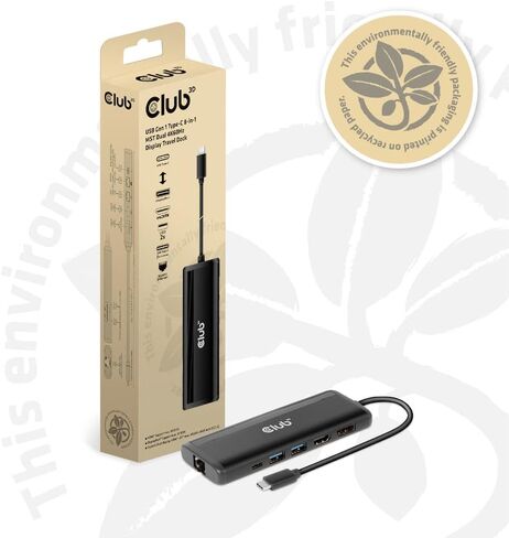 قاعدة عرض متنقلة Club 3D CSV-1597 USB Gen 1 Type-C 8 في 1 MST مزدوجة 4K60 هرتز (HDMI 8K 30 هرتز، منفذ عرض 8K 30 هرتز) in Kuwait