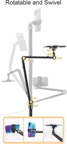 Mobile Floor Stand for Tablet & Smartphone with Wheels - Swivel, Height Adjustable & Rotating Holder for Devices - Holds up to 3.3 lbs in Saudi Arabia