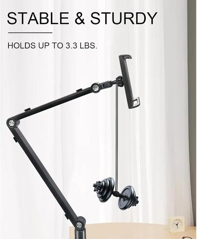 Mobile Floor Stand for Tablet & Smartphone with Wheels - Swivel, Height Adjustable & Rotating Holder for Devices - Holds up to 3.3 lbs in Saudi Arabia