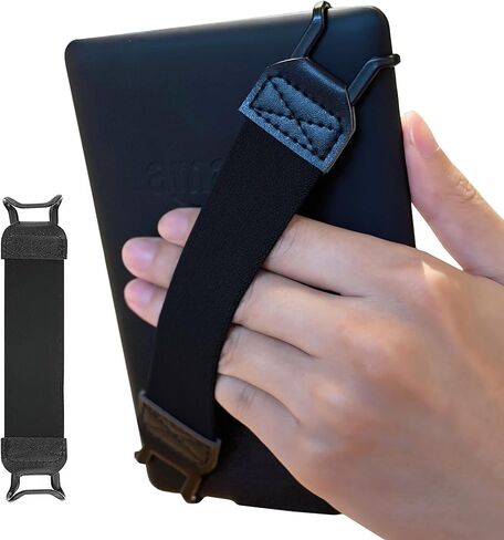 حزام يد آمن للكمبيوتر اللوحي Kindle eReaders Fire مقاس 6-8 بوصات - Kindle/Kobo/Voyaga/Lenovo/Sony Kindle E-Book Tablet، حزام يد متعدد الاستخدامات عالي المرونة وخفيف الوزن وحامل قبضة إصبع، أسود in Kuwait