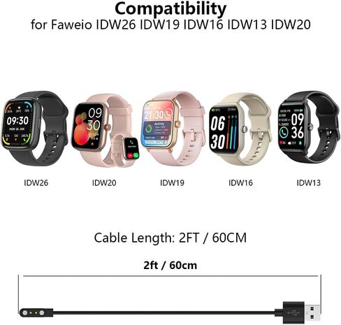 2Pack Charger Compatible with Faweio IDW26 IDW19 IDW16 IDW13 IDW20, 2FT Smart Watch Replacement USB Charging Cable Cord in Saudi Arabia