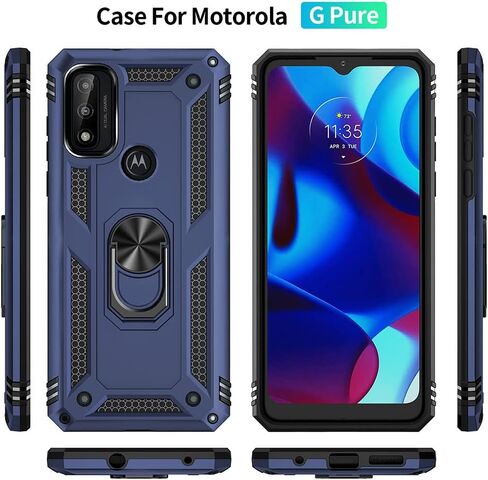 حافظة Moto G Play 2023: حافظة Moto G Pure، حافظة Moto G Power 2022 مع واقي شاشة عالي الدقة، [درجة عسكرية 16 قدم. تم اختبار السقوط] جراب هاتف واقٍ مضاد للصدمات لهاتف Motorola G Pure، أزرق in Kuwait