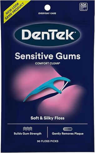 DenTek Comfort Clean Floss Picks for Sensitive Teeth, Soft and Silky Ribbon, 90 Count Each (Pack of 2) in Saudi Arabia