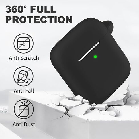 for AirPods Case Cover with Cleaning Pen，Soft Silicone Protective Cover with Buckle for Women Men Compatible with Apple AirPods 2nd 1st Generation Charging Case, Front LED ，Black in Saudi Arabia