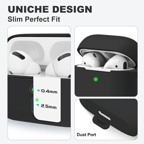 for AirPods Case Cover with Cleaning Pen，Soft Silicone Protective Cover with Buckle for Women Men Compatible with Apple AirPods 2nd 1st Generation Charging Case, Front LED ，Black in Saudi Arabia