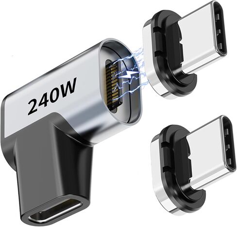 محول مغناطيسي USB C بقدرة 240 وات، حزمة واحدة من محولات الزاوية اليمنى المغناطيسية مع موصلين، شحن سريع 24 سنًا بسرعة 40 جيجابت في الثانية 8K 60 هرتز لجهاز Thunderbolt 3/4، وMacBook Pro/Air/، والكمبيوتر المحمول، والتبديل، وiPhone 15Pro/Max in Kuwait