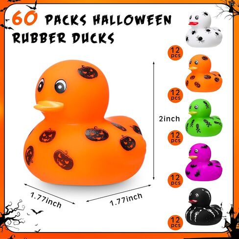 Wettarn 60 Pcs Halloween Rubber Ducks 2 Inch Mini Rubber Duckies Halloween Bath Toys Ghosts Pumpkins Skeletons Bats Spiders Bathtub Toys for Trick or Treat Goodie Bag Fillers Halloween Party in Saudi Arabia