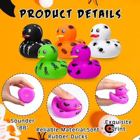 Wettarn 60 Pcs Halloween Rubber Ducks 2 Inch Mini Rubber Duckies Halloween Bath Toys Ghosts Pumpkins Skeletons Bats Spiders Bathtub Toys for Trick or Treat Goodie Bag Fillers Halloween Party in Saudi Arabia