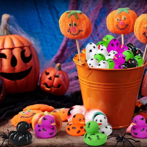Wettarn 60 Pcs Halloween Rubber Ducks 2 Inch Mini Rubber Duckies Halloween Bath Toys Ghosts Pumpkins Skeletons Bats Spiders Bathtub Toys for Trick or Treat Goodie Bag Fillers Halloween Party in Saudi Arabia